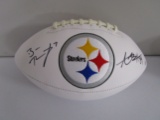 Antonio Brown Ben Roethlisberger of the Pittsburgh Steelers signed logo football Certified COA 053