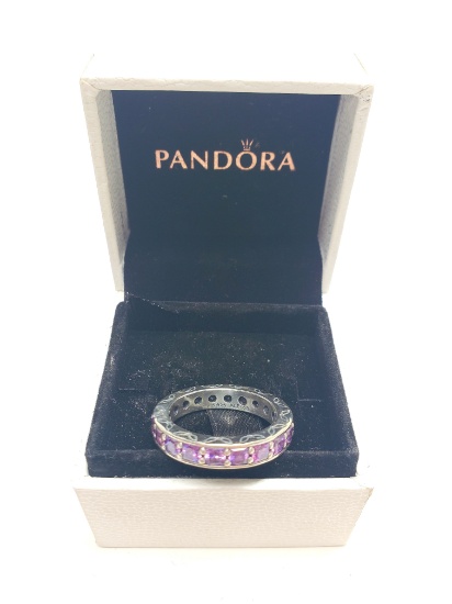 Authentic Pandora 925 / Silver Purple Stone Eternity Infinity Ring Size 8.5