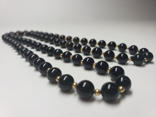 30" Black Pearls & Genuine14k Yellow Gold Necklace