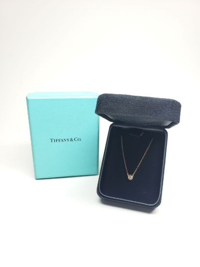 Designer Tiffany & Co. Elsa Perretti 18k Yellow Gold Diamond Solitaire Necklace with Box