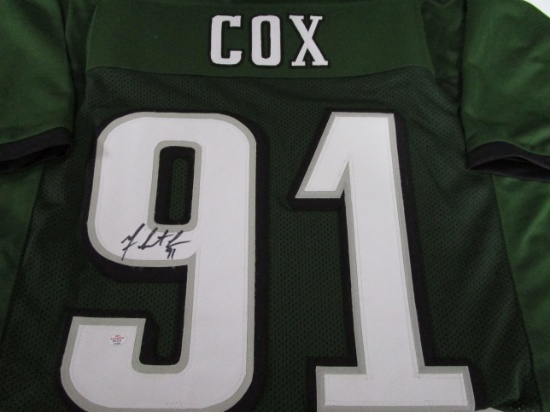Fletcher Cox of the Philadelphia Eagles signed autographed green football jersey COA 323