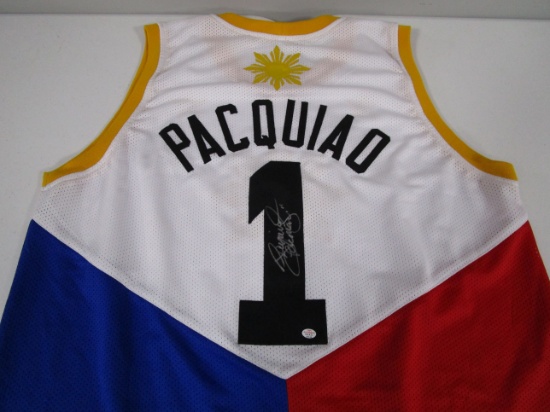 Manny Pacquiao signed autographed white basketball style jersey PAAS COA 118
