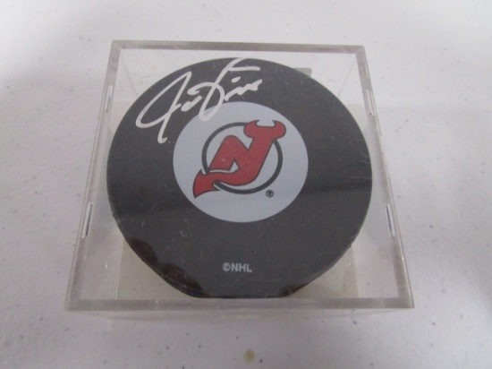 Jason Arnot of the New Jersey Devils signed autographed logo hockey puck Topps COA 592