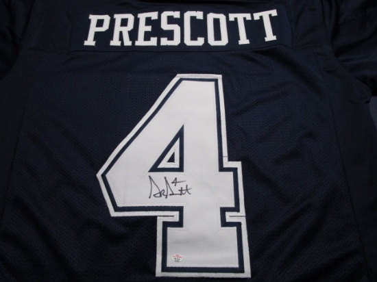 Dak Prescott of the Dallas Cowboys signed autographed blue football jersey PAAS COA 332