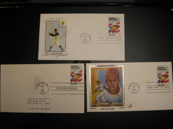 LOT OF 3 ROBERTO CLEMENTE FIRST DAY COVERS