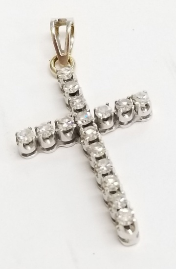 Womens Stamped MK 18k White Gold with 16 Genuine Diamond Cross