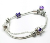 Womens Designer Pandora (8) Purple Stone Charms & Bracelet 925 / Silver