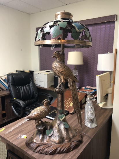 Large Brass Pheasants Table Lamp