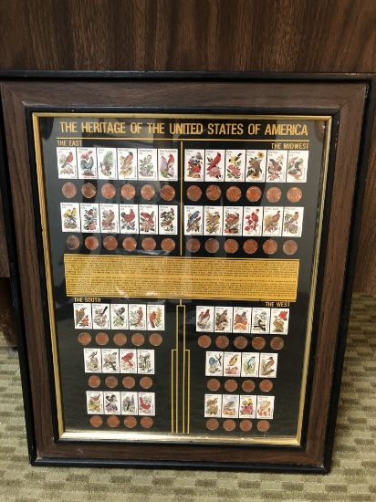 Framed "The Heritage of the United States of America" Stamps & Coins