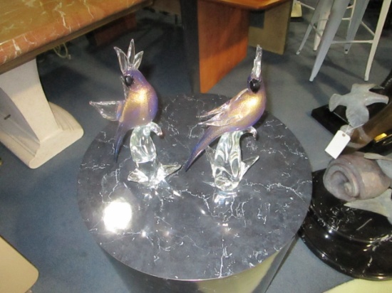 Pair of Murano Glass Parrots with Gold Flakes - Unsigned