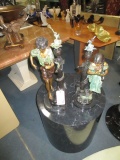 Pair of Matching Brones - Girl and Boy holding flower with Marble Bases