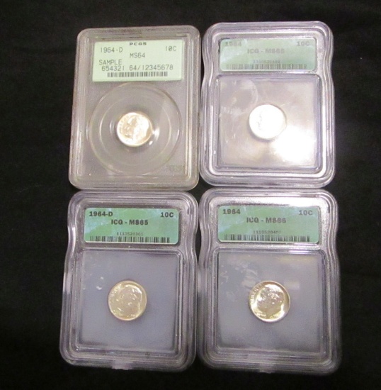 1964D- Lot of 4 - US Dimes - Graded MS64 to MS66 by PCGS and ICG