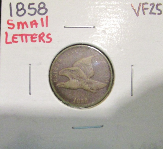 1858 US Penny with Small letters - VF25 Coin