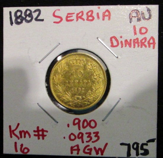 1882 Serbia - Gold - 10 Dinara- Ungraded coin