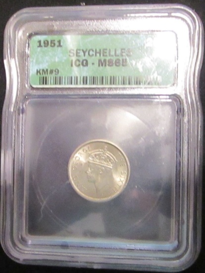 1951 Seychelles - 25 Cents - Graded by ICG - MS 65