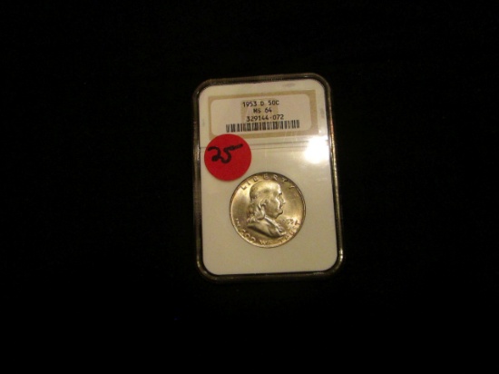 1953D US Franklin Half dollar - Graded MS64 by NGC