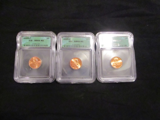 2005P US Pennies - Lot of 3 - Graded MS 66 RD by ICG