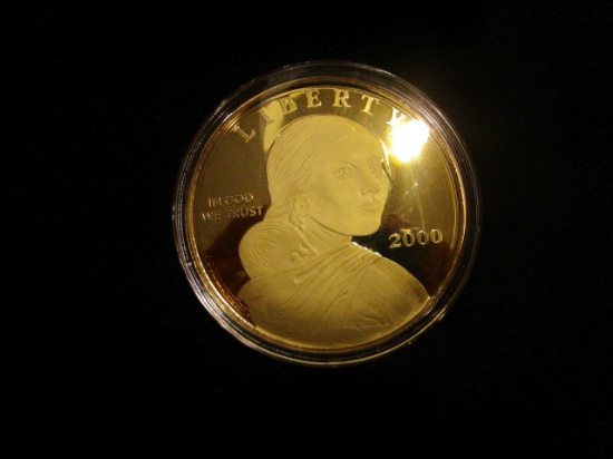 4 oz Silver Dollar layed with 24k Gold - Sacagawea Dollar Style