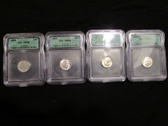 1950s US Dimes - Lot of 4 - Graded by ICG - Various graded from 65 to 68