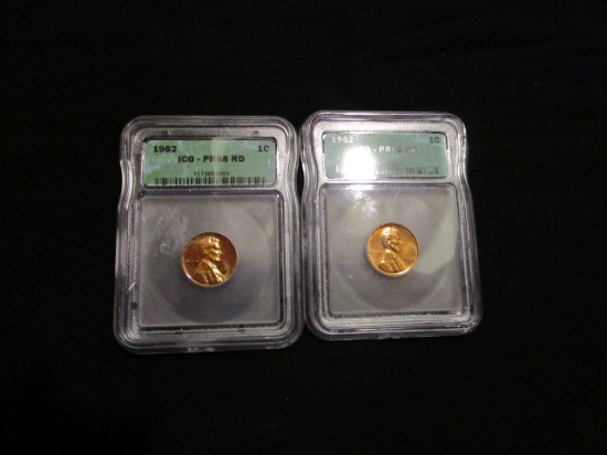 1962 US Pennies - Lot of 2 - Graded PR68 RD by ICG