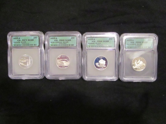 2005s Lot of 5 US State Quarters - Silver - Graded by ICG PR69DCAM