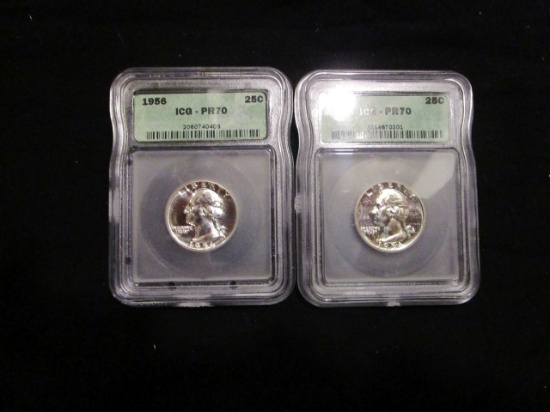 1956 Lot of 2 US Quarters - Graded PR70 by ICG