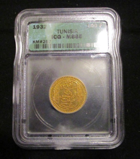 1932 Tunisia 100 Franks Gold - Graded MS65 by ICG