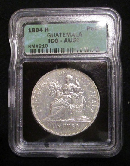 1894 Guatemala Peso - Graded AU50 by ICG