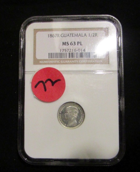 1867R Guatemala 1/2 R - Graded MS63PL by NGC