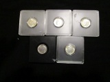 Lot of 5- Silver Dimes - 1955, 1954, 1960, 1953 & 1953 - Ungraded in Plastic