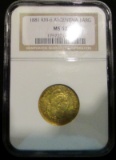 1881 Argentina Gold -Libertad - Graded by NGC - MS62