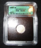 1887H Nicaragua -5 Cents -Graded by ICG - AU55