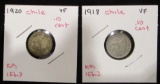 1918 & 1920 Chile 10 Cent - VF Graded - Lot of 2