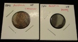 Lot of 2 1891 Austria Penny and 1 Kruezer -XF