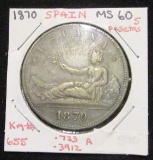 1870 Spain 5 Pesentas - MS60