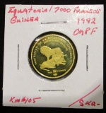 1992 Guines Equatorial - Gold - 7000 Francos - Endangered Wildlife - KM405