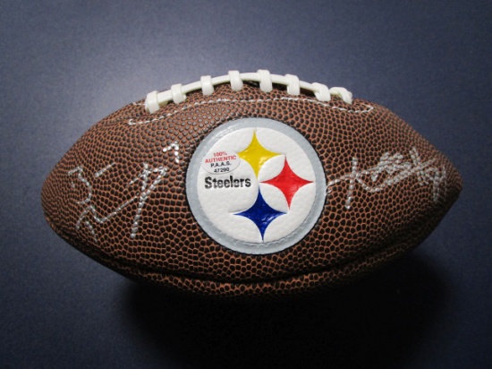 Ben Roethlisberger Antonio Brown of the Steelers signed mini logo football PAAS COA 290