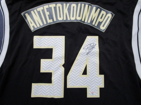 Giannis Antetokounmpo of the Milwaukee Bucks signed basketball jersey PAAS COA 283