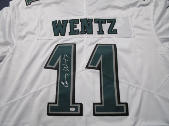 Carson Wentz of the Philadelphia Eagles signed autographed white football jersey PAAS COA 179