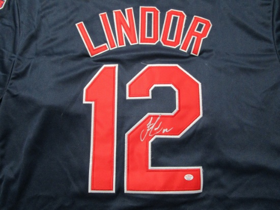 Francisco Lindor of the Cleveland Indians signed autographed baseball jersey PAAS COA 987