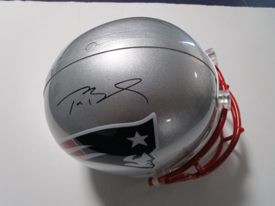 Tom Brady of the New England Patriots signed full size football helmet Mounted Memories COA