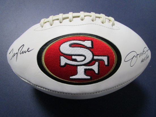 Jerry Rice Joe Montana of the San Francisco 49ers signed autographed logo football ATL COA 463