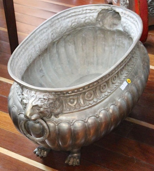 Bronze with silver glaze planter with lion handles