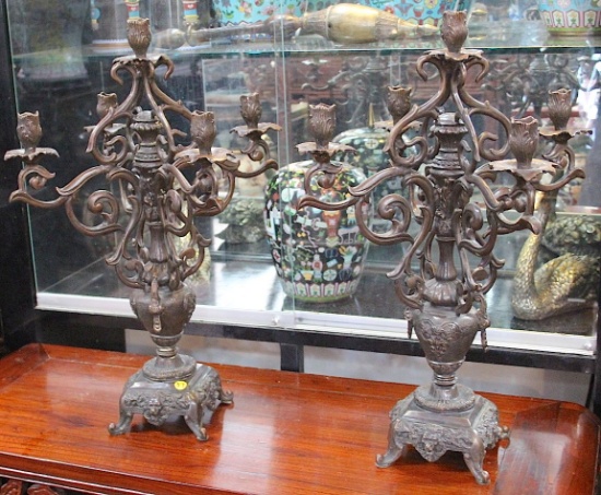One pair Bronze Candelabras