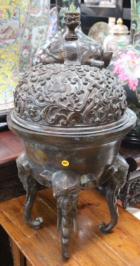 Bronze incense burner with elephant top and legs bringing peace