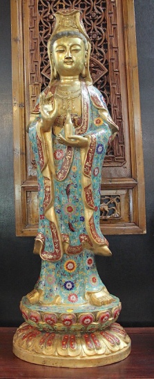 Cloisonne standing Kwan yin Buddha