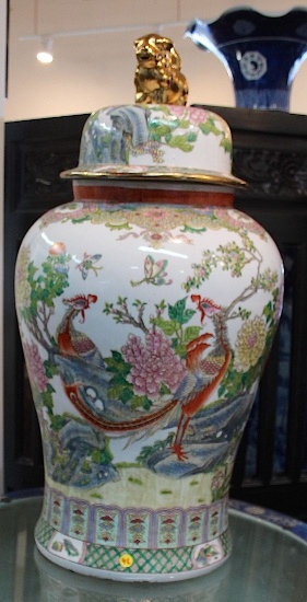 One Pair  Porcelain hand painted famille rose  temple jars with twin phoenix designs