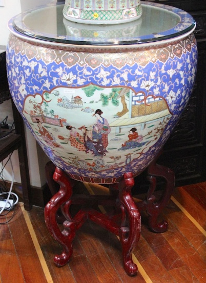 One pair Hand painted gigantic porcelain Imari fishbowls