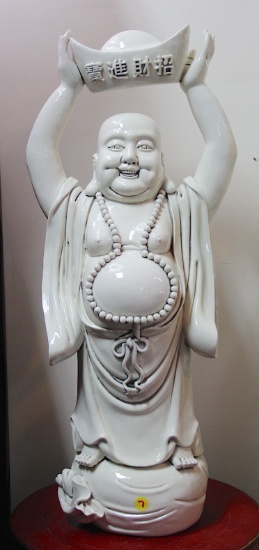 Blanc de chine Chinese porcelain happy standing buddha bringing money