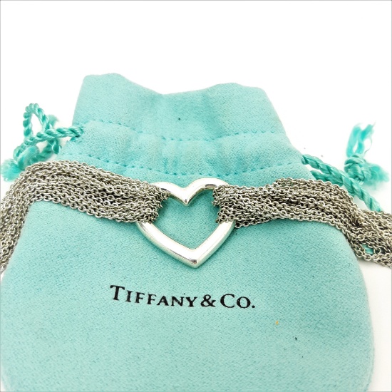 Authentic Tiffany & Co. Silver 925 Heart Multi Chain Mesh Bracelet 7.5"